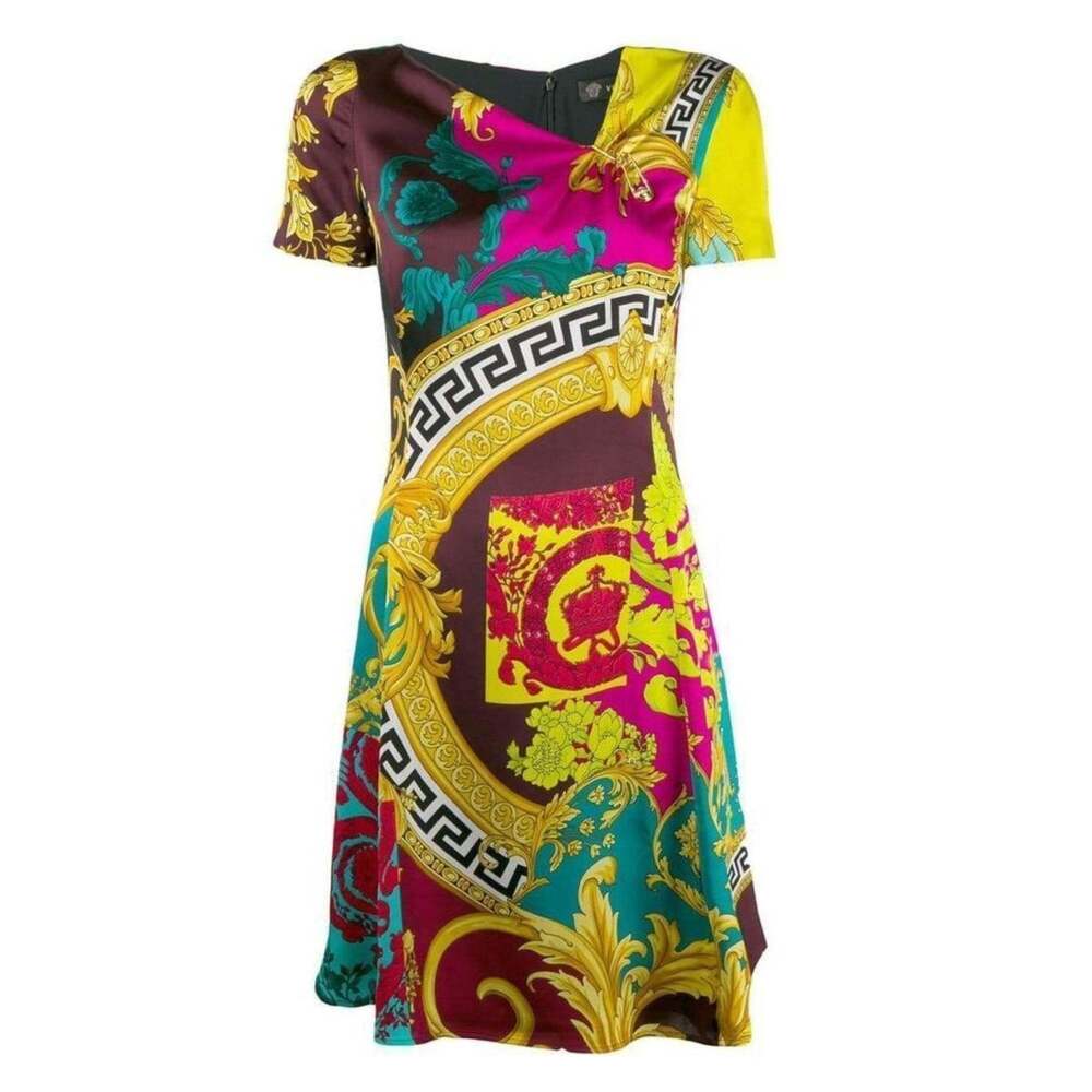 Versace - Short-Sleeve Multicolored Silk Dress - IT 38